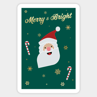 Merry & Bright Christmas Santa with Candy Cane and Snowflakes Sticker